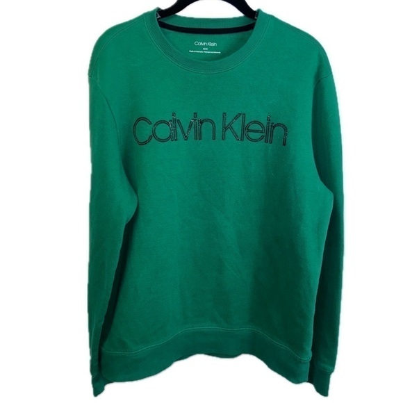 Calvin Klein Sweatshirt Long Sleeve Front Spell Out Logo Fleece Lined Pullover - Picture 1 of 9